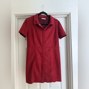 Zara Red Mini Dress Button Front Size L Short Sleeve Date Night